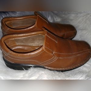 Clarks Collection Soft Cushion Ortholite Men's Brown Slip On Leather Shoes 9.5 W